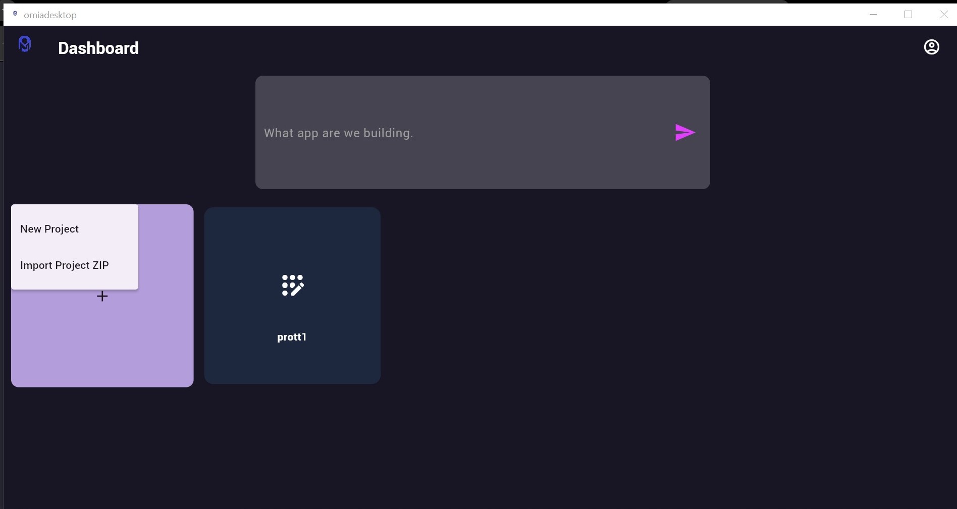 Desktop dashboard showing the Import Project ZIP option