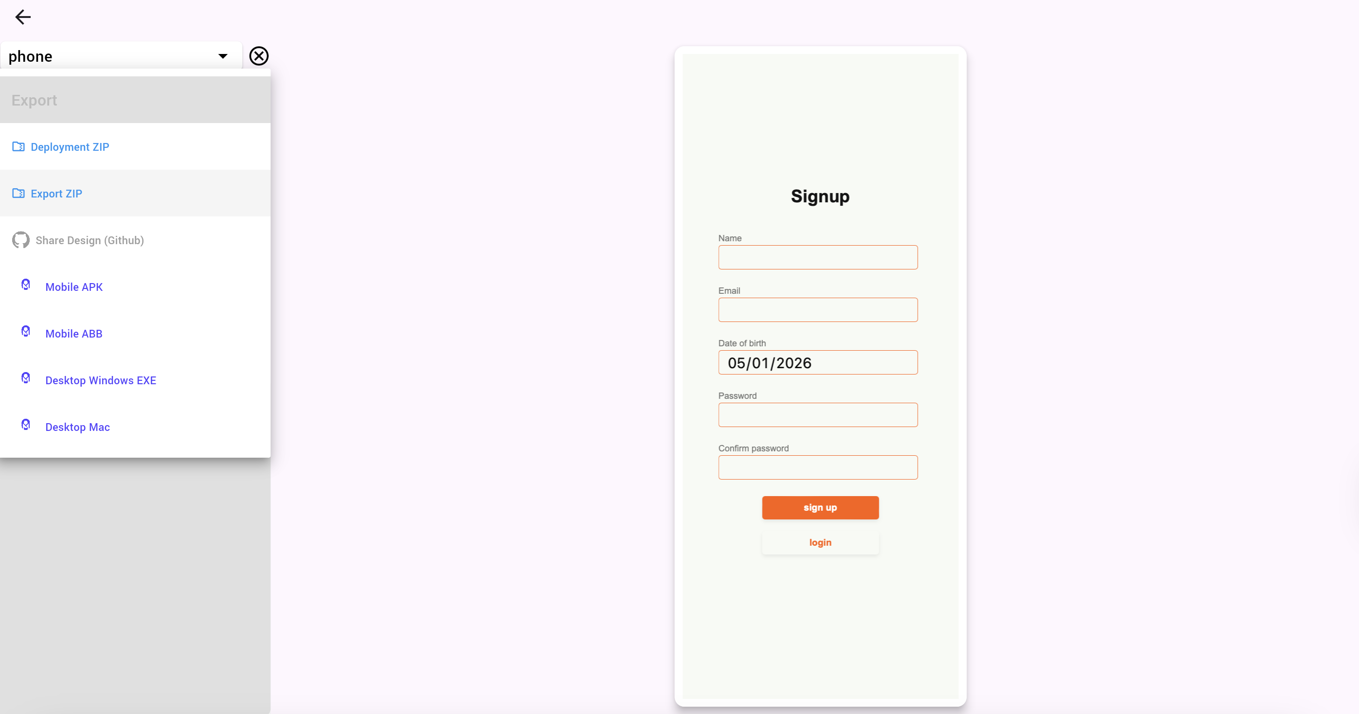 Preview menu showing the Export ZIP option